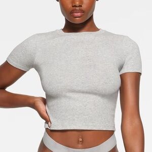Skims Cotton Rib T Shirt Light Heather Grey Small New With Tags